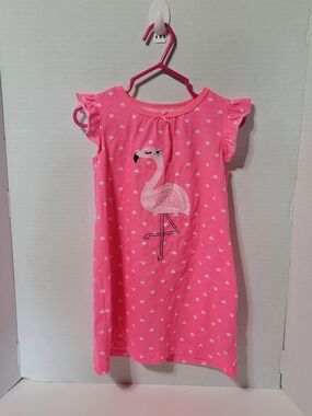 Toddler Girl 2T Pink Flamingo Nightgown Pajama Dress Heart Print Sleepwear